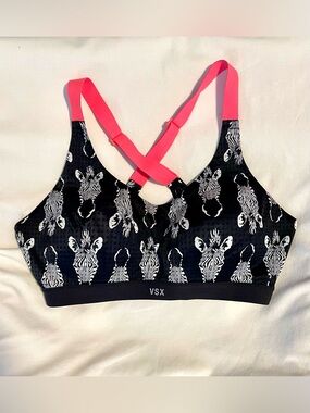 *EUC* VICTORIA SECRET VSX Sport Bra - Black/Orange -Zebra -Racerback Wmn Sz 34C
